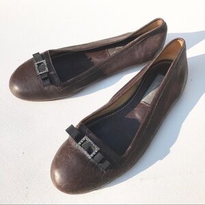 LANVIN brown rhinestone ballet flats 37 6.5 7